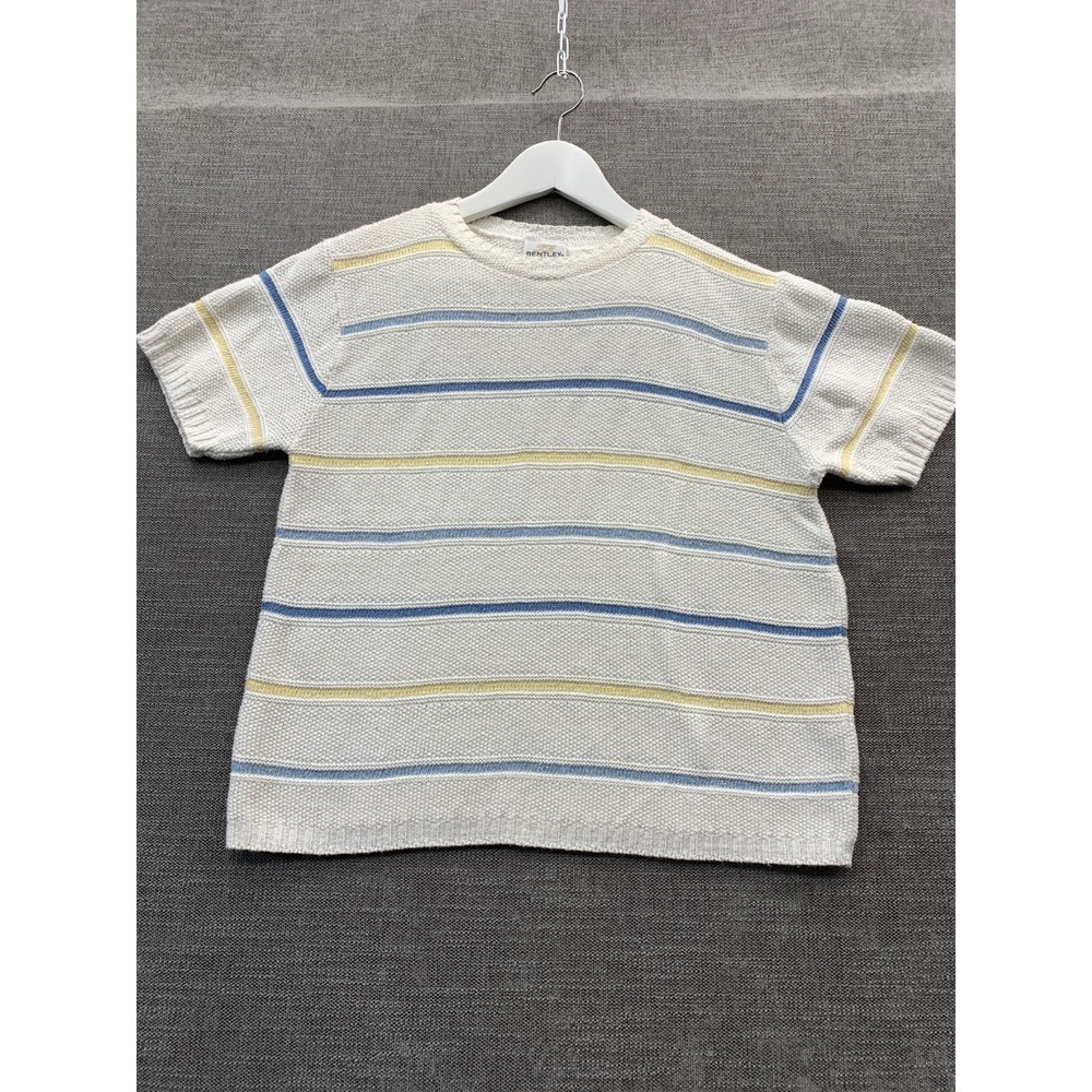 Vintage TR Bentley Knit T Shirt Womens Large White Multi Striped Made in USA